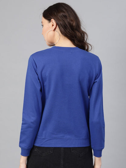 Women's Blue Mickey Mouse Print Sweatshirt