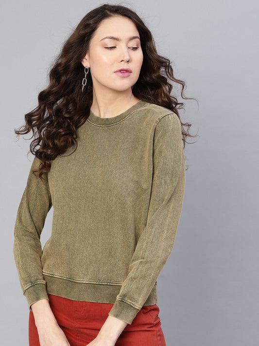 Women's Olive Stone Washed Sweatshirt