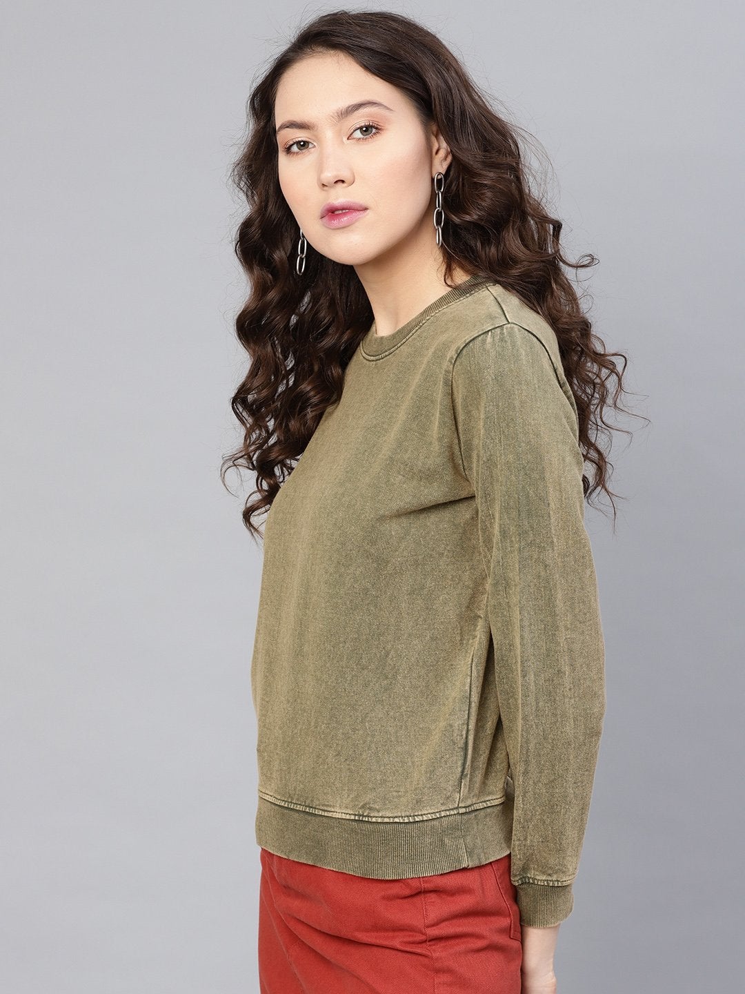Women's Olive Stone Washed Sweatshirt