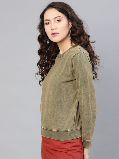 Women's Olive Stone Washed Sweatshirt