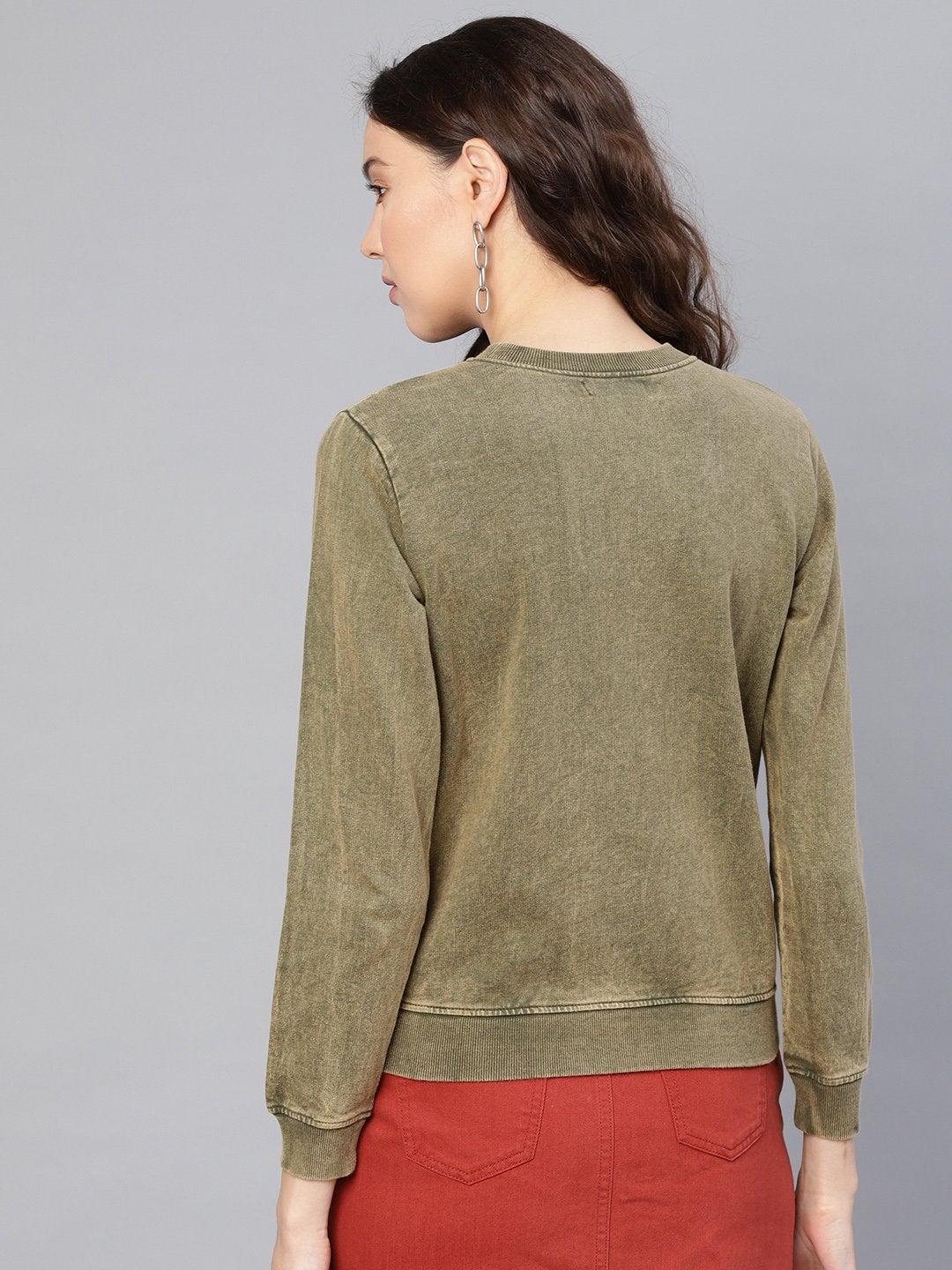 Women's Olive Stone Washed Sweatshirt