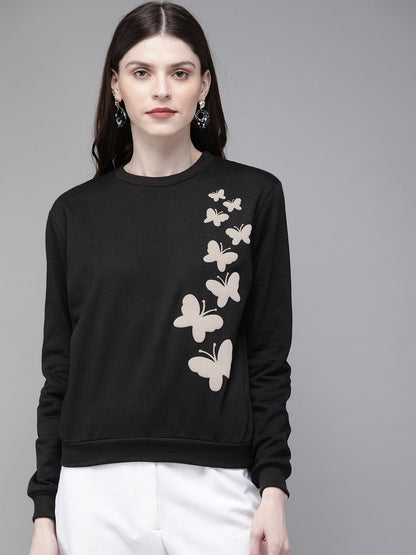 Women's Black Butterfly Print Sweatshirt
