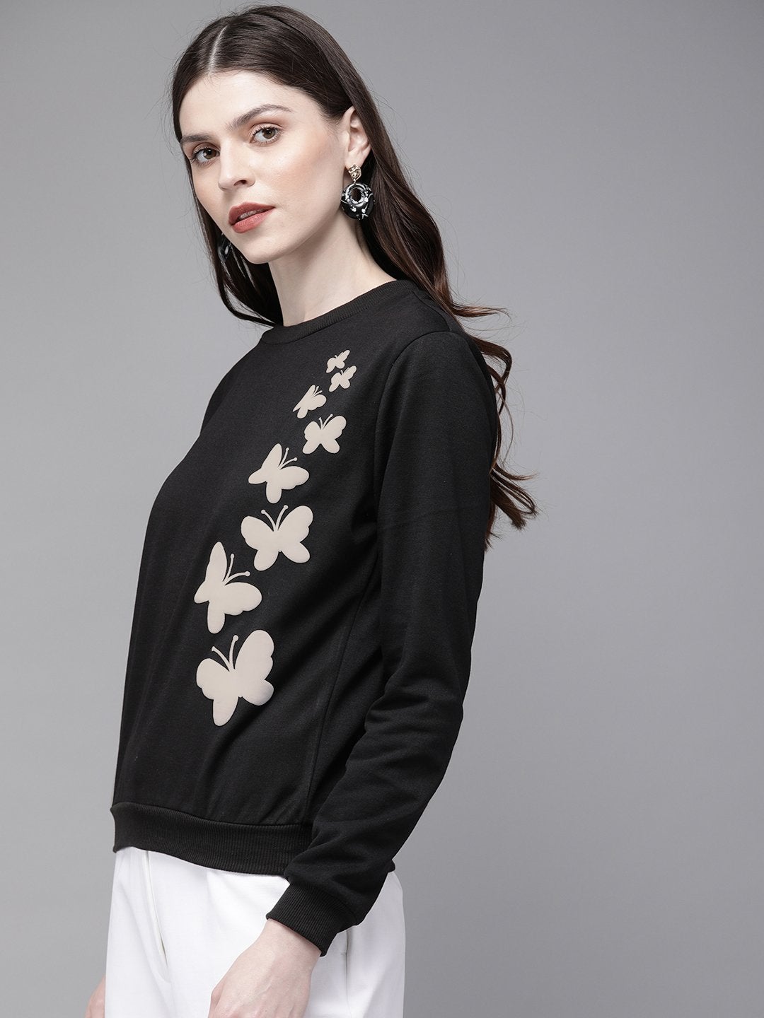 Women's Black Butterfly Print Sweatshirt