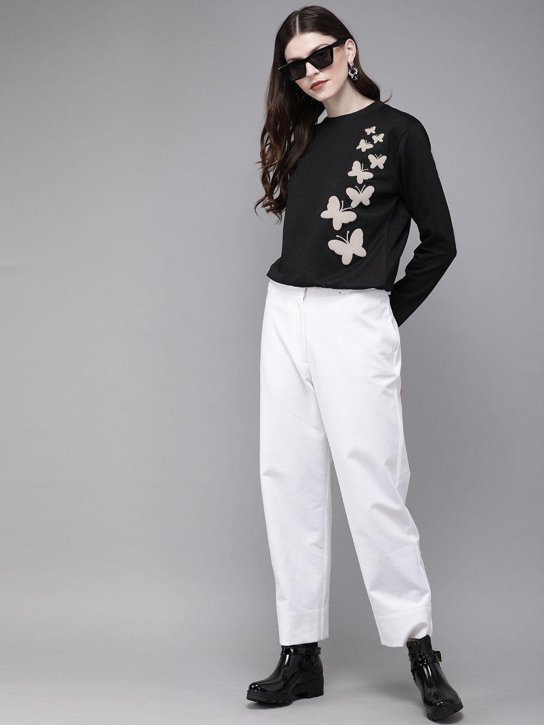Women's Black Butterfly Print Sweatshirt