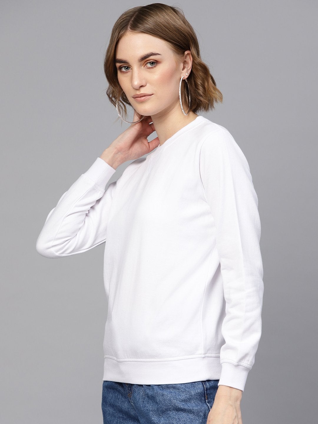 Women's White Basic Sweatshirt