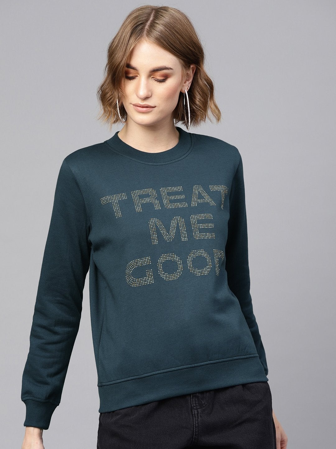Women's Teal Front Studded Sweatshirt