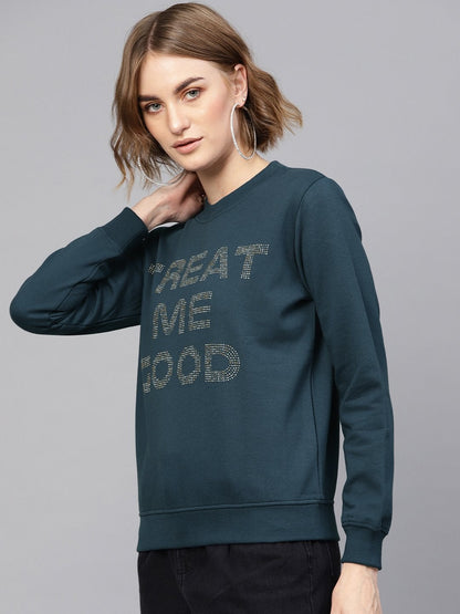 Women's Teal Front Studded Sweatshirt