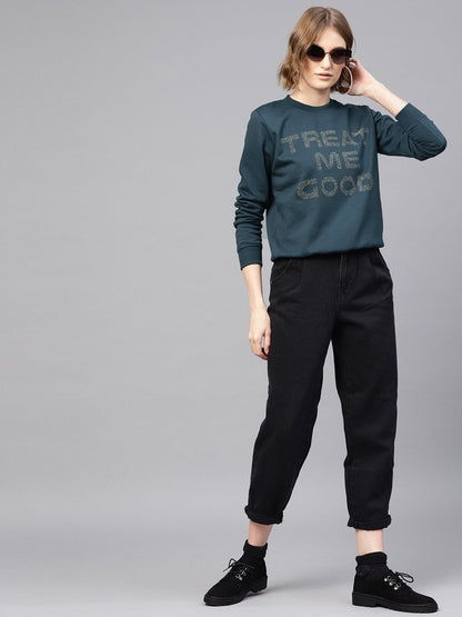 Women's Teal Front Studded Sweatshirt