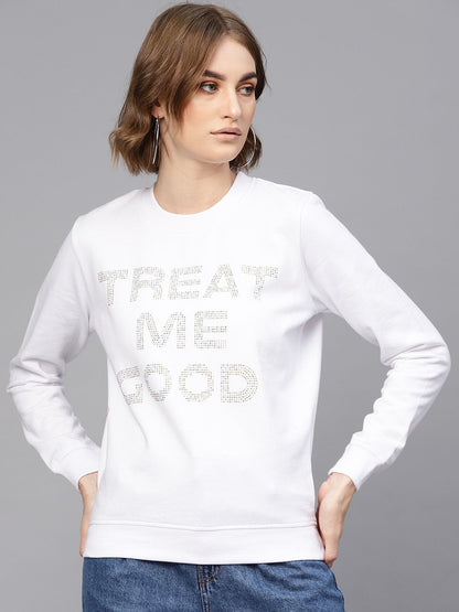 Women's White Front Studded Sweatshirt