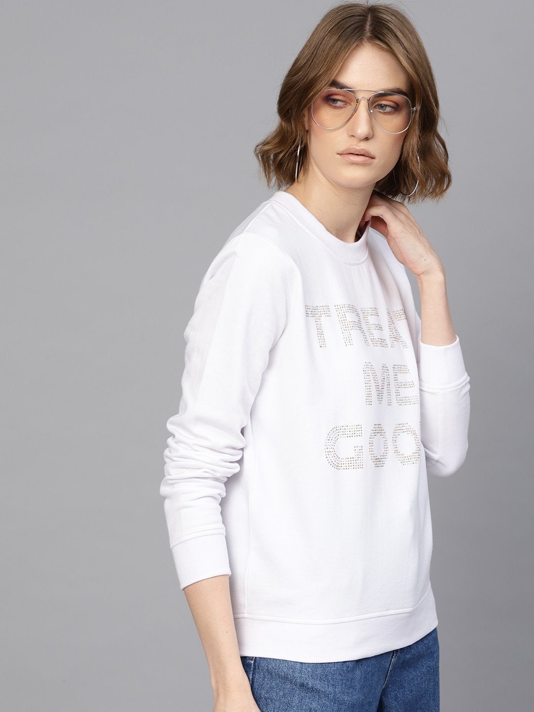 Women's White Front Studded Sweatshirt