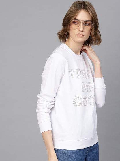 Women's White Front Studded Sweatshirt