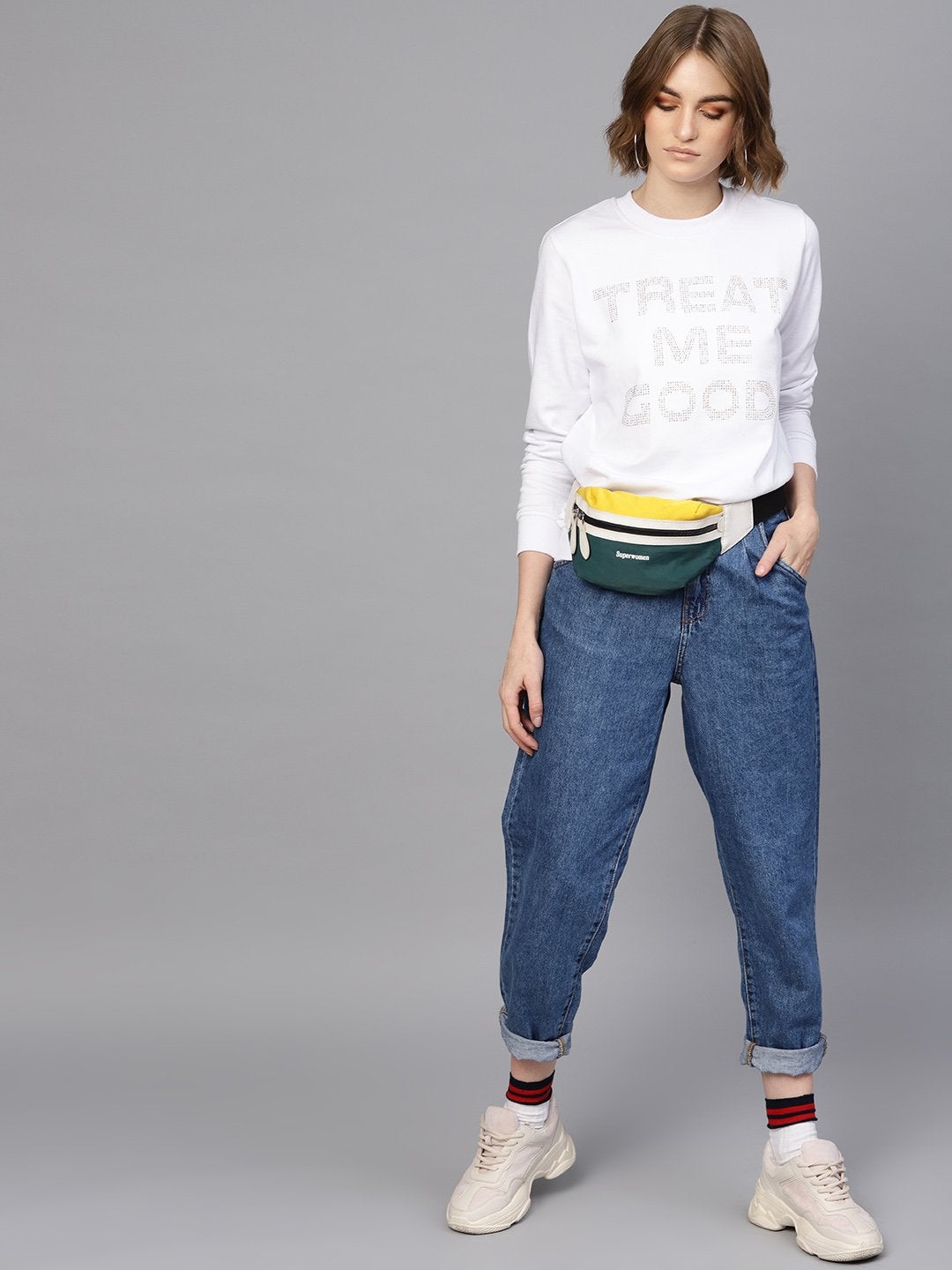 Women's White Front Studded Sweatshirt