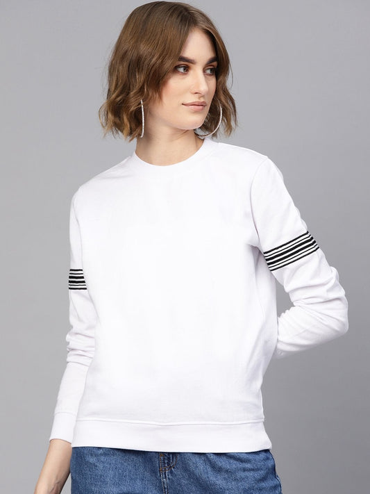 Women's White Arm Tape Sweatshirt