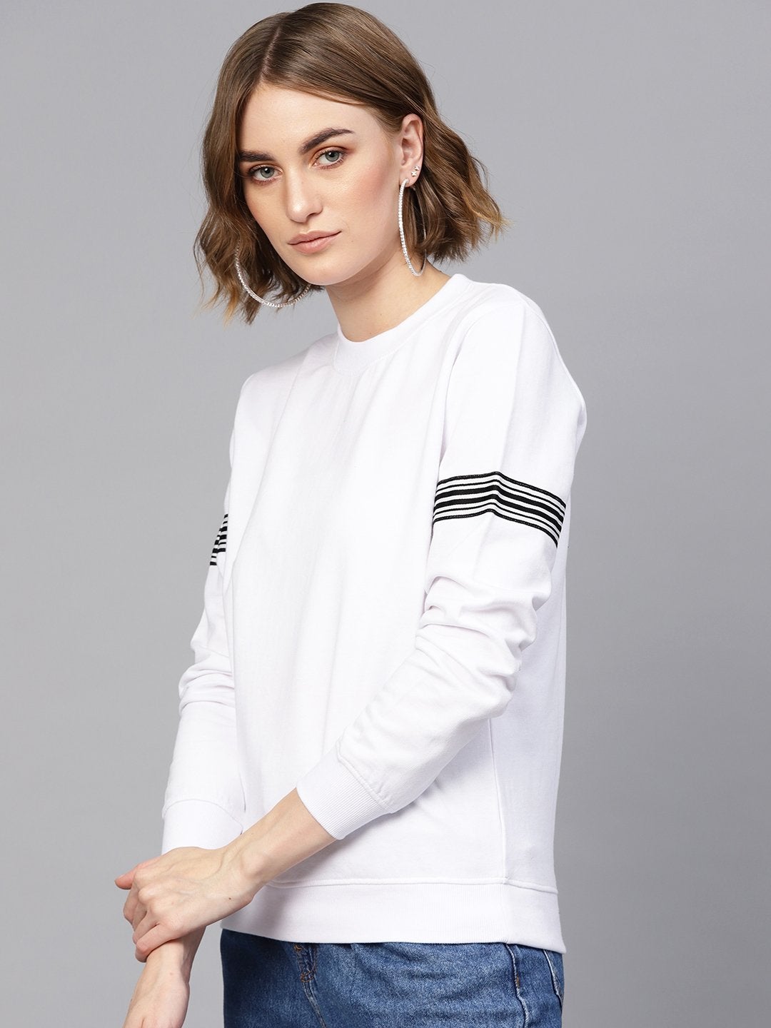 Women's White Arm Tape Sweatshirt
