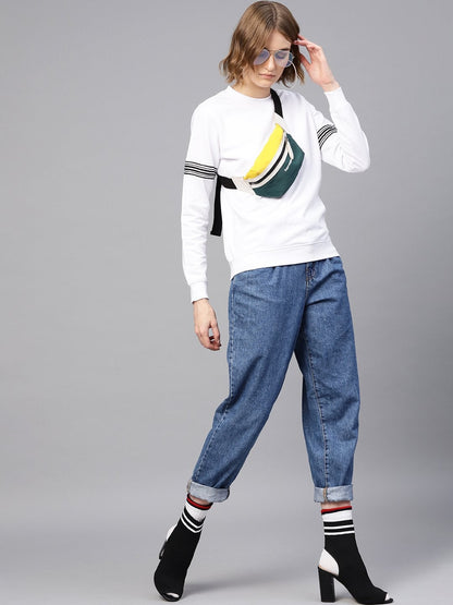 Women's White Arm Tape Sweatshirt