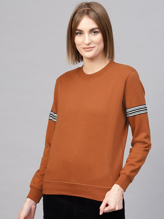 Women's Brown Arm Tape Sweatshirt