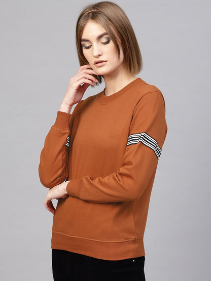Women's Brown Arm Tape Sweatshirt