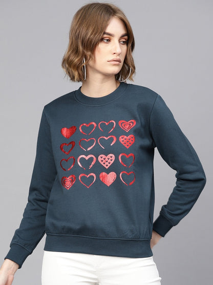 Women's Teal Heart Foil Print Sweatshirt