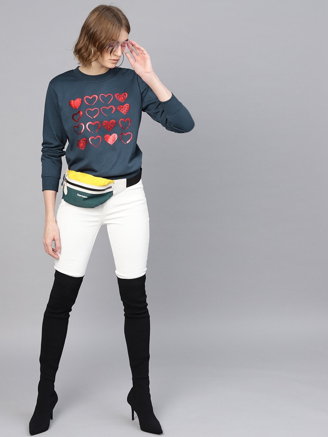 Women's Teal Heart Foil Print Sweatshirt