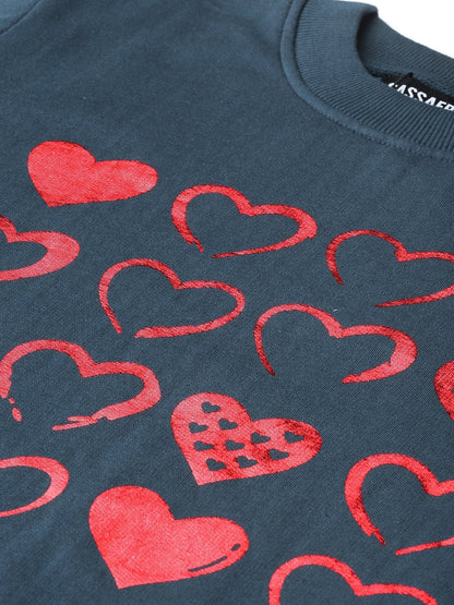 Women's Teal Heart Foil Print Sweatshirt
