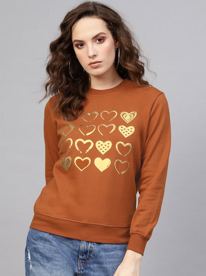 Women's Brown Heart Foil Print Sweatshirt