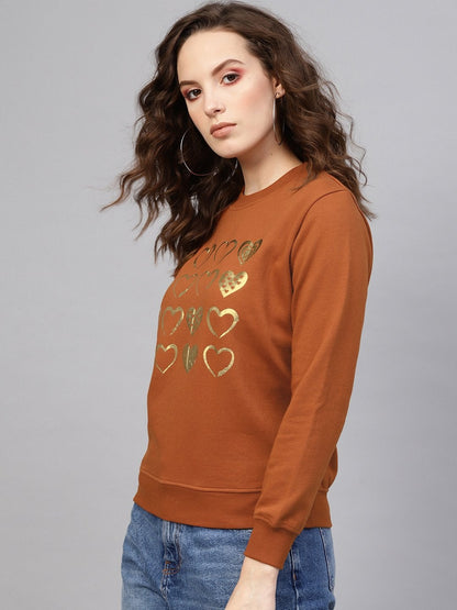 Women's Brown Heart Foil Print Sweatshirt