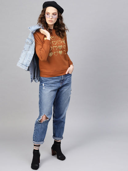 Women's Brown Heart Foil Print Sweatshirt