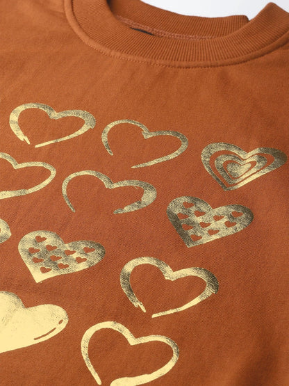 Women's Brown Heart Foil Print Sweatshirt