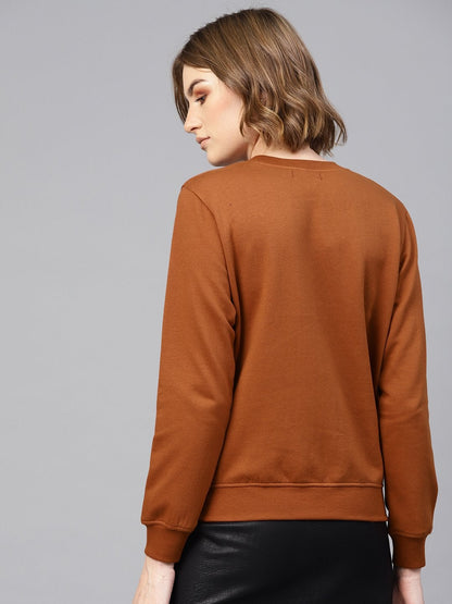 Women's Brown Sequin Pocket Detail Sweatshirt