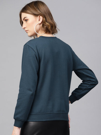 Women's Teal Sequin Pocket Detail Sweatshirt