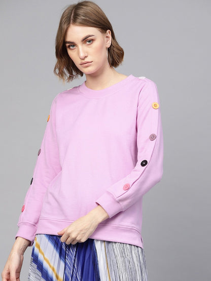Women's Lavender Button On Sleeves Sweatshirt