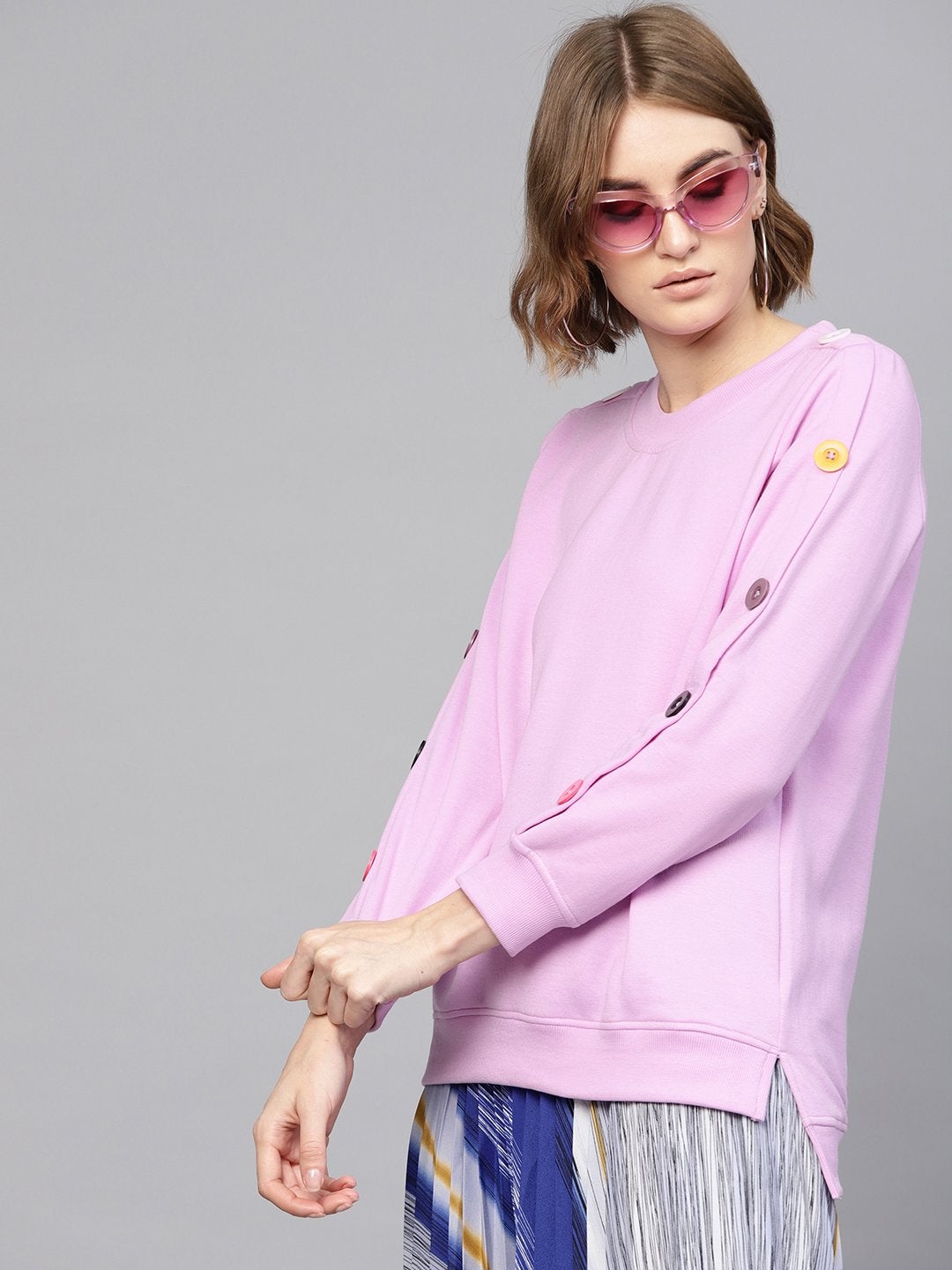 Women's Lavender Button On Sleeves Sweatshirt