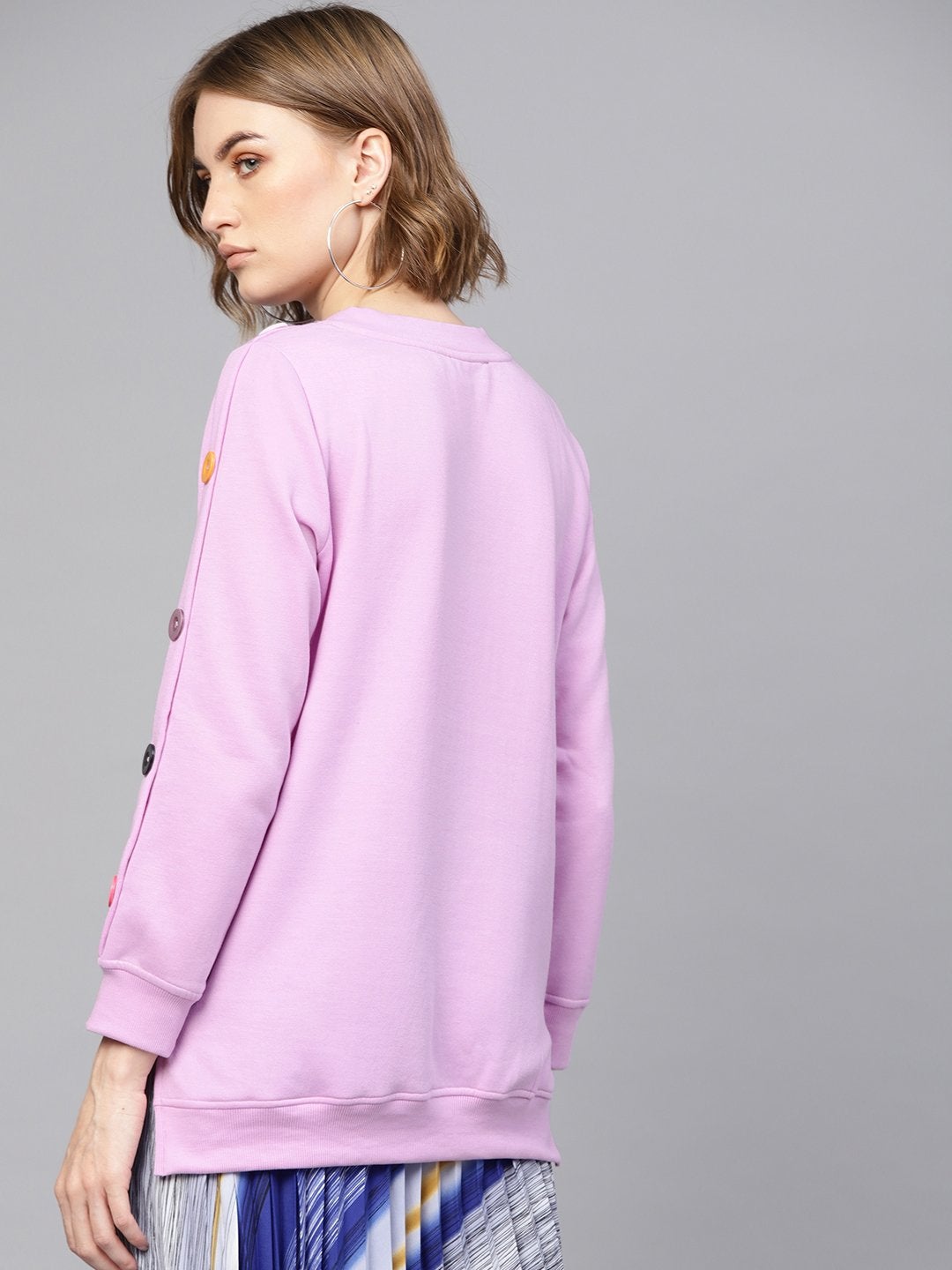 Women's Lavender Button On Sleeves Sweatshirt