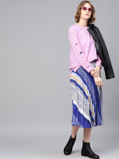 Women's Lavender Button On Sleeves Sweatshirt