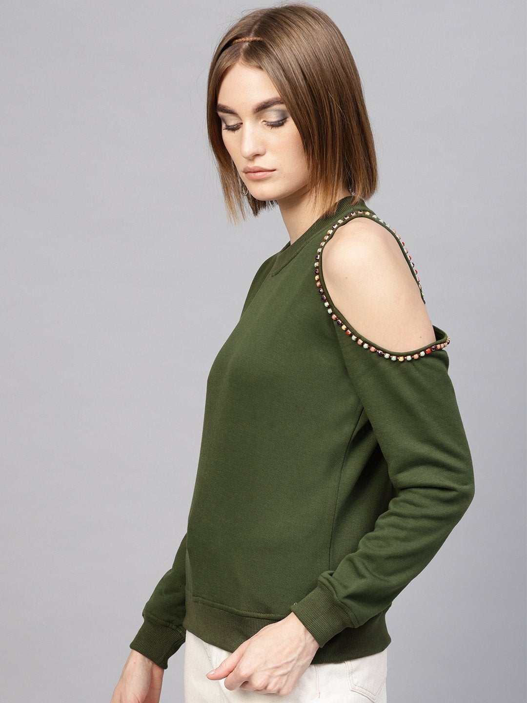 Women's Olive One Cold Shoulder Sweatshirt