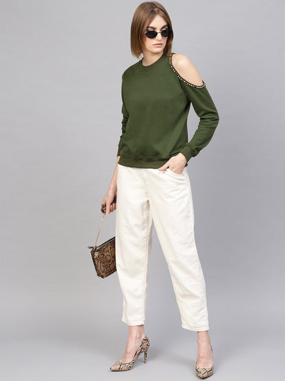 Women's Olive One Cold Shoulder Sweatshirt