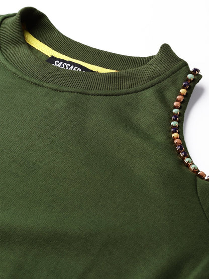 Women's Olive One Cold Shoulder Sweatshirt