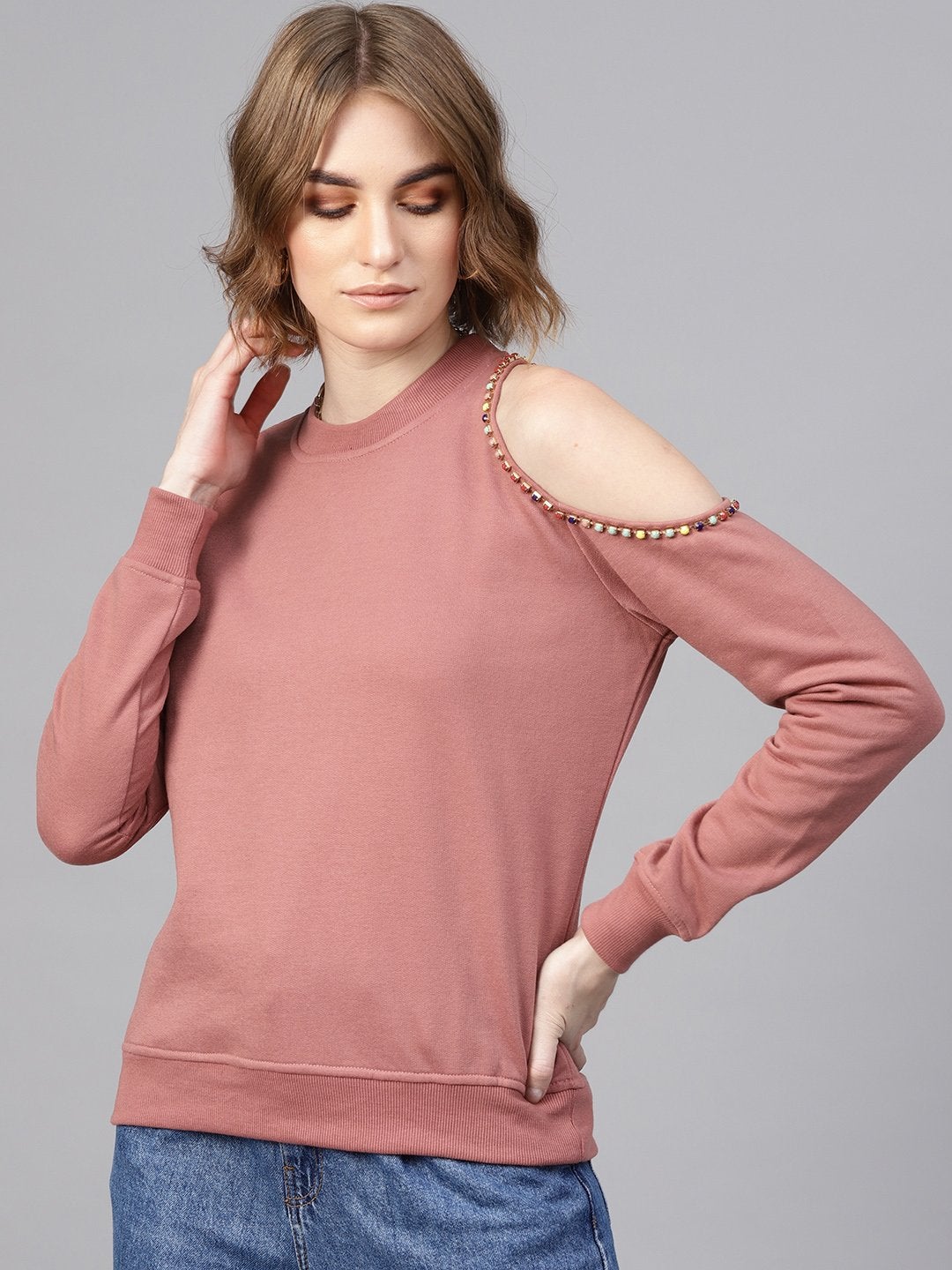 Women's Dusty Pink One Cold Shoulder Sweatshirt