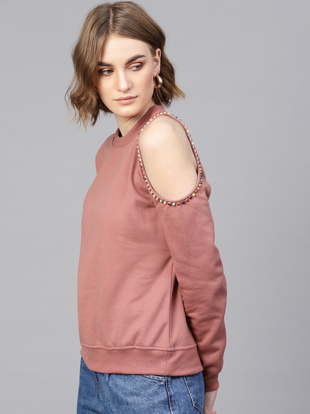 Women's Dusty Pink One Cold Shoulder Sweatshirt