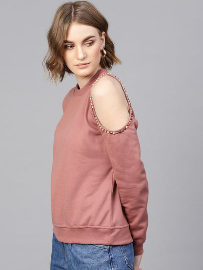 Women's Dusty Pink One Cold Shoulder Sweatshirt