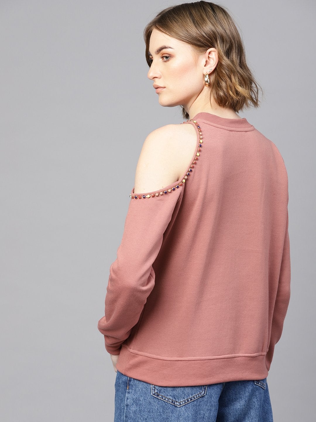Women's Dusty Pink One Cold Shoulder Sweatshirt