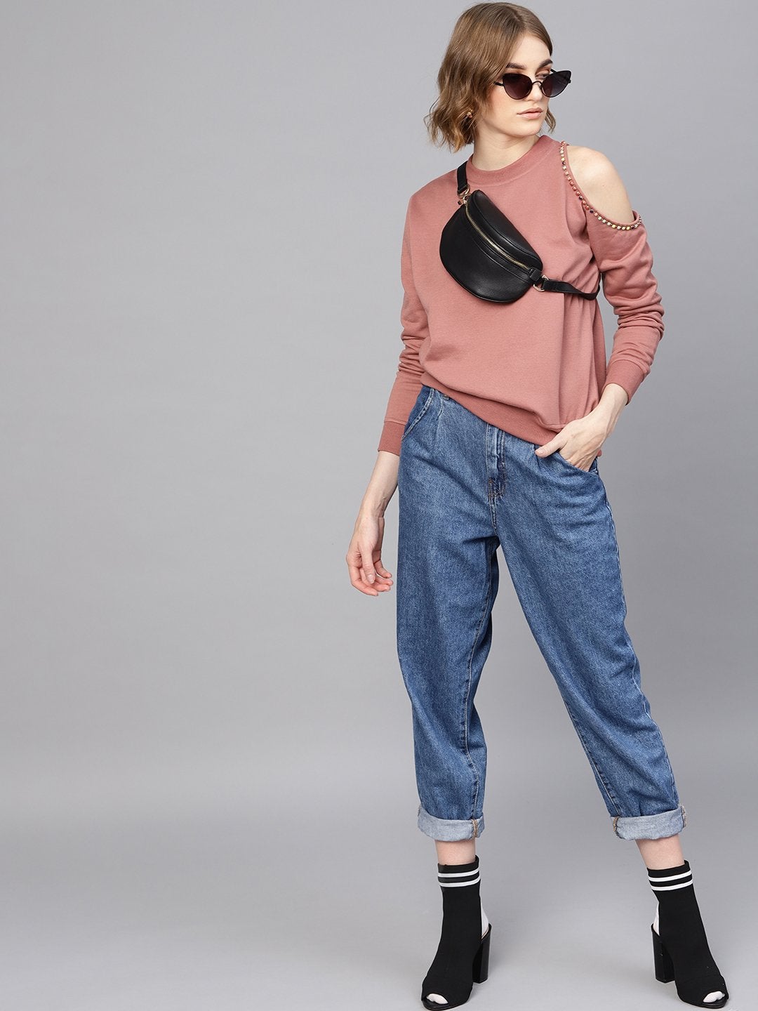 Women's Dusty Pink One Cold Shoulder Sweatshirt