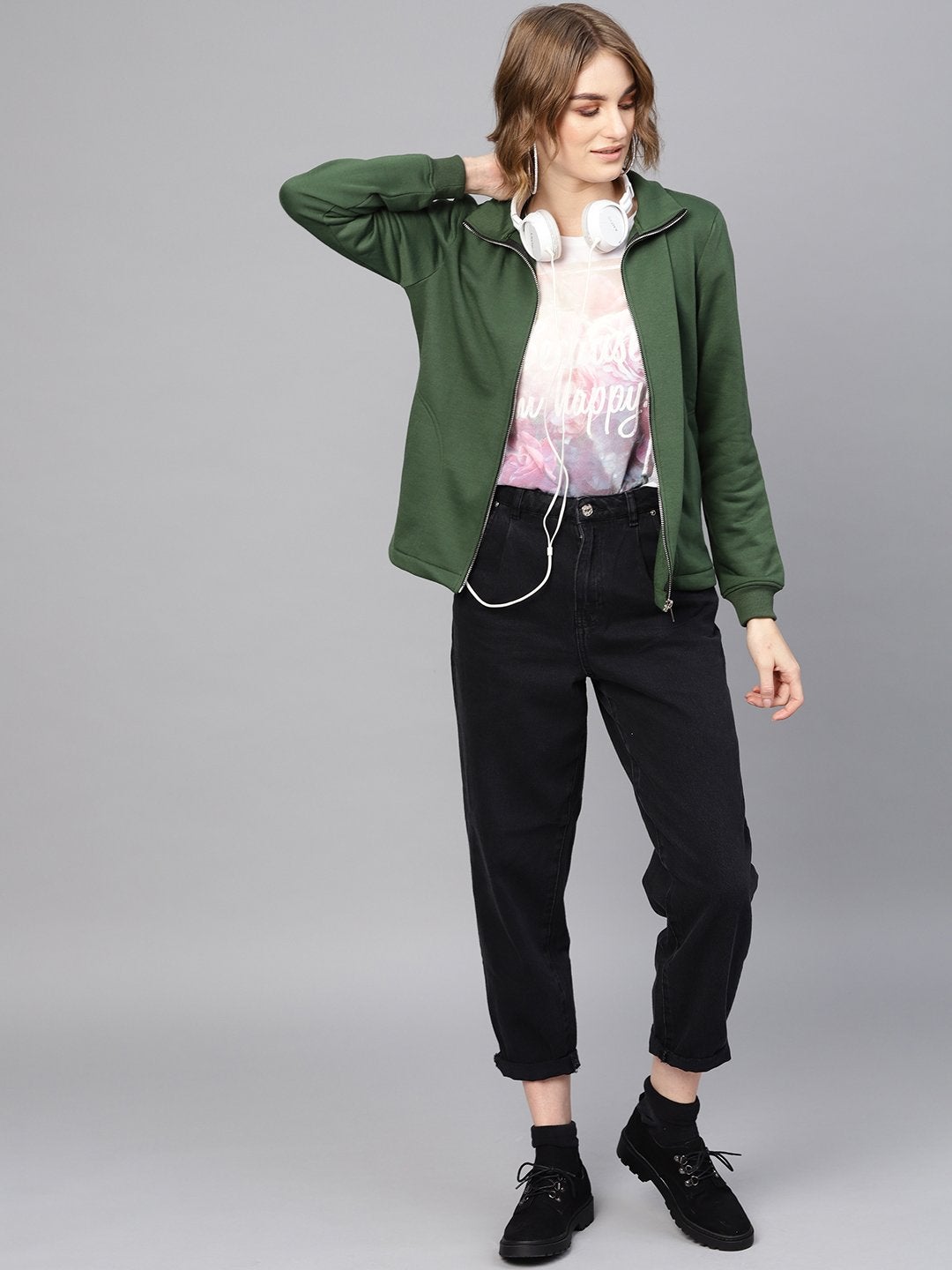 Women's Olive Zipper Sweatshirt