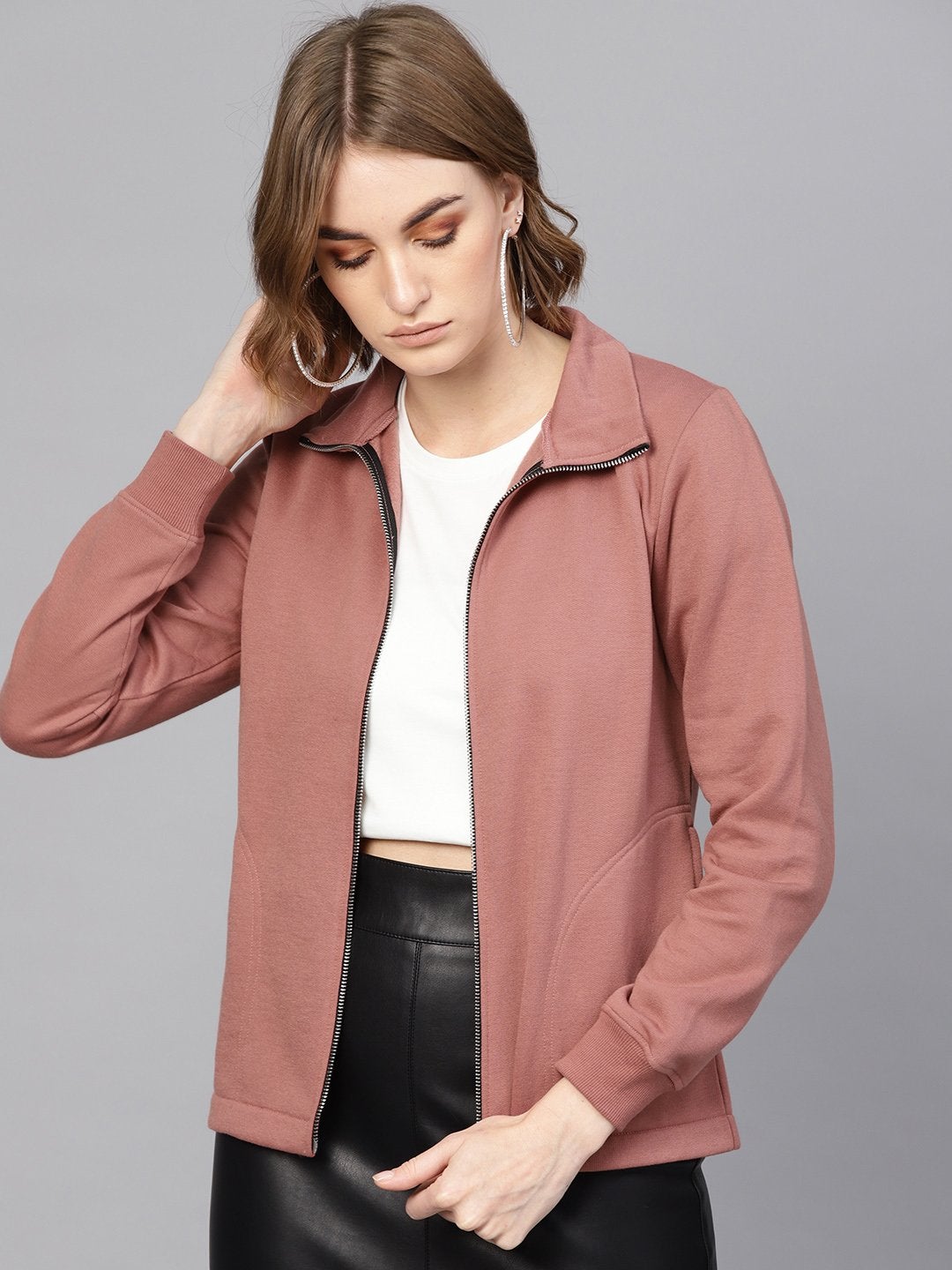 Women's Dusty Pink Zipper Sweatshirt