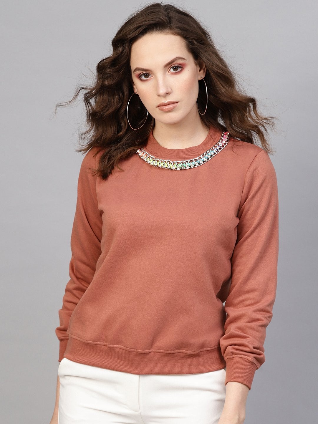 Women's Dusty Pink Neck Trim Sweatshirt