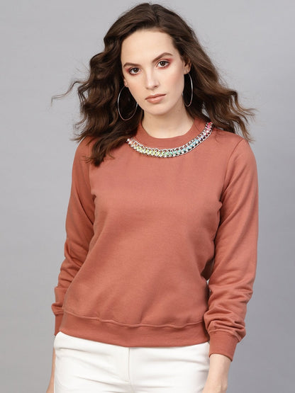 Women's Dusty Pink Neck Trim Sweatshirt