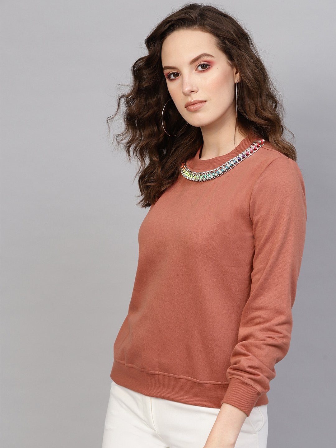Women's Dusty Pink Neck Trim Sweatshirt