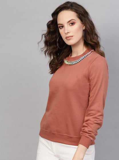 Women's Dusty Pink Neck Trim Sweatshirt