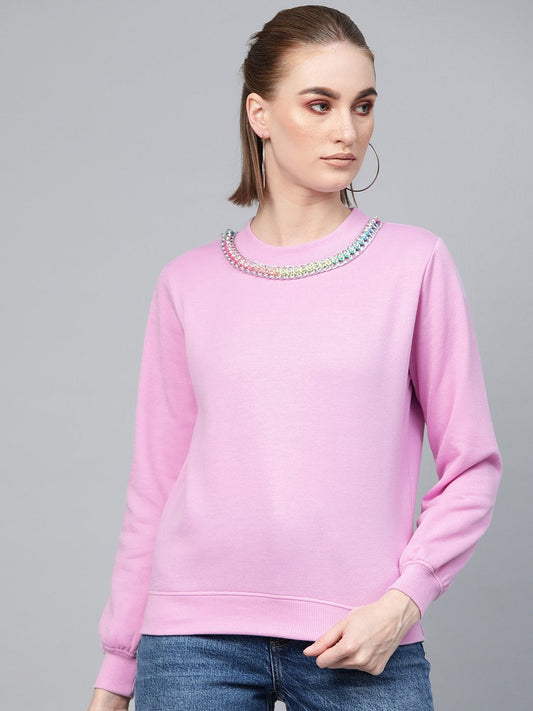 Women's Lavender Neck Trim Sweatshirt