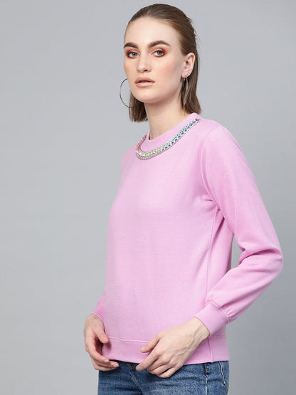 Women's Lavender Neck Trim Sweatshirt